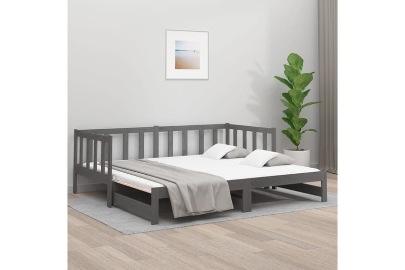 beBasic Sohvasänky ulosvedettävä harmaa 2x (90x190) cm täysi mänty - Harmaa - Huonekalut - Sänky - Sänkykehikot & sängynrungot
