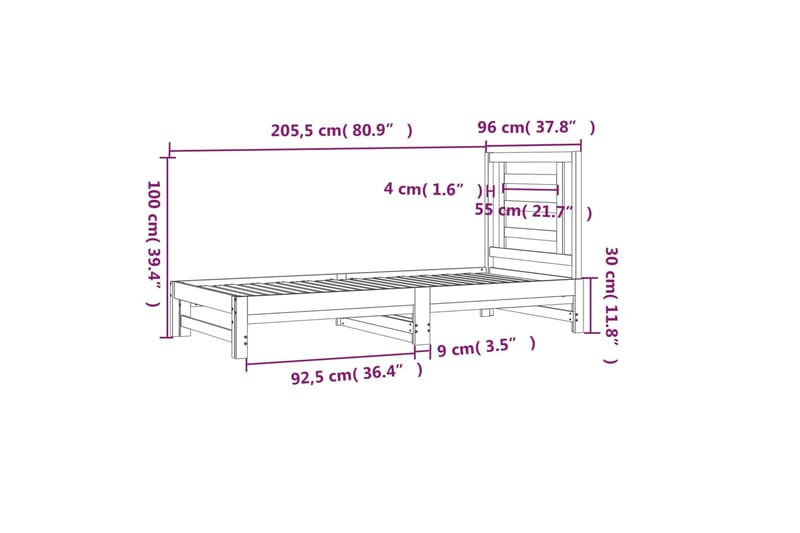 beBasic Sohvasänky ulosvedettävä harmaa 2x (90x200) cm täysi mänty - Harmaa - Huonekalut - Sänky - Sänkykehikot & sängynrungot