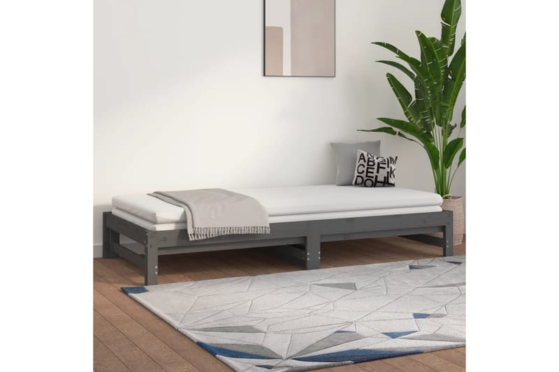 beBasic Sohvasänky ulosvedettävä harmaa 2x (90x200) cm täysi mänty - Harmaa - Huonekalut - Sänky - Sänkykehikot & sängynrungot