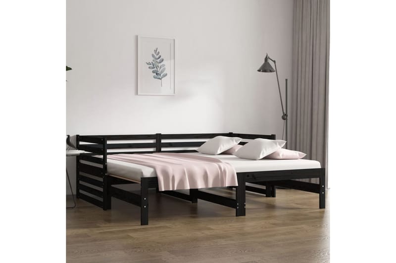 beBasic Sohvasänky ulosvedettävä musta 2x (80x200) cm täysi mänty - Musta - Huonekalut - Sänky - Sänkykehikot & sängynrungot