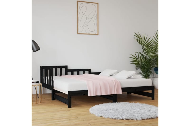 beBasic Sohvasänky ulosvedettävä musta 2x (80x200) cm täysi mänty - Musta - Huonekalut - Sänky - Sänkykehikot & sängynrungot