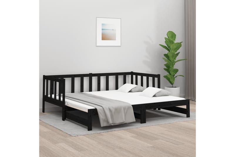 beBasic Sohvasänky ulosvedettävä musta 2x (90x190) cm täysi mänty - Musta - Huonekalut - Sänky - Sänkykehikot & sängynrungot