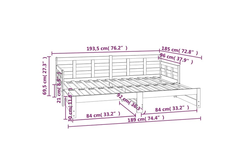 beBasic Sohvasänky ulosvedettävä musta täysi mänty 2x (90x190) cm - Musta - Sänkykehikot & sängynrungot