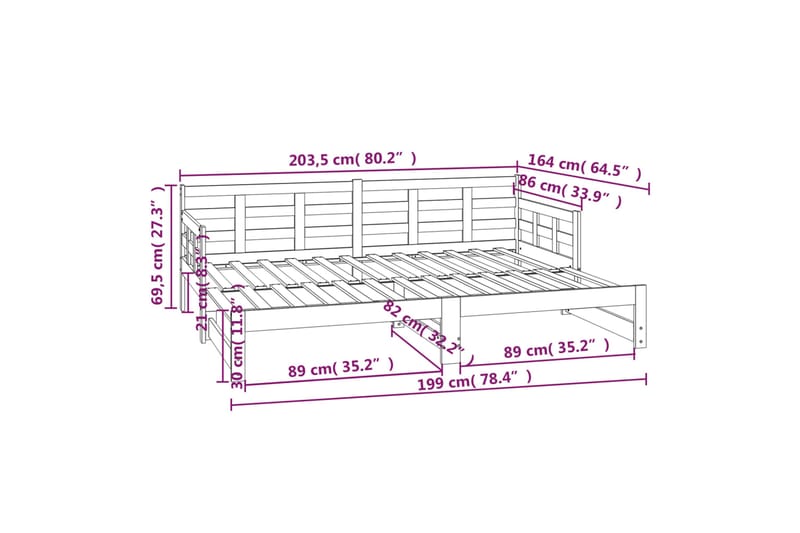 beBasic Sohvasänky ulosvedettävä täysi mänty 2x (80x200) cm - Ruskea - Huonekalut - Sohva - Sohvasängyt