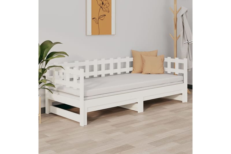 beBasic Sohvasänky ulosvedettävä valkoinen 2x (80x200) cm täysi mänty - Valkoinen - Huonekalut - Sänky - Sänkykehikot & sängynrungot