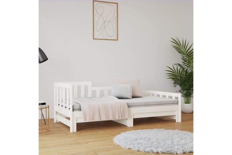 beBasic Sohvasänky ulosvedettävä valkoinen 2x (90x190) cm täysi mänty - Valkoinen - Huonekalut - Sänky - Sänkykehikot & sängynrungot
