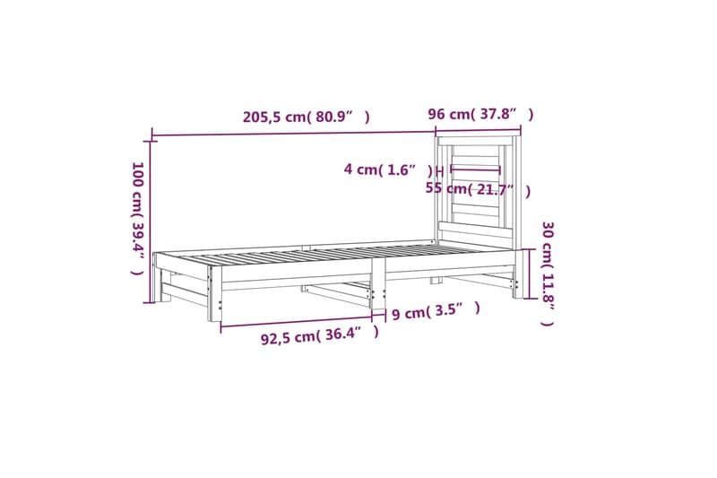 beBasic Sohvasänky ulosvedettävä valkoinen 2x (90x200) cm täysi mänty - Valkoinen - Sänkykehikot & sängynrungot