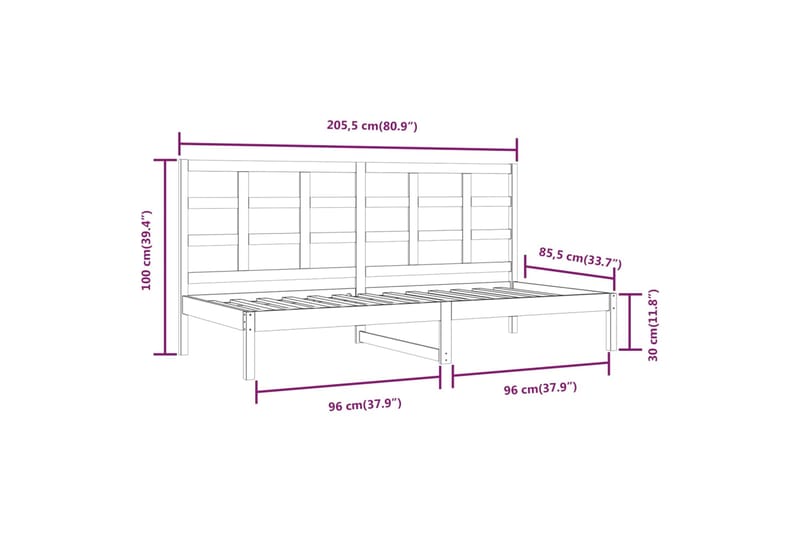 beBasic Sohvasänky valkoinen 80x200 cm täysi mänty - Valkoinen - Huonekalut - Sänky - Sänkykehikot & sängynrungot