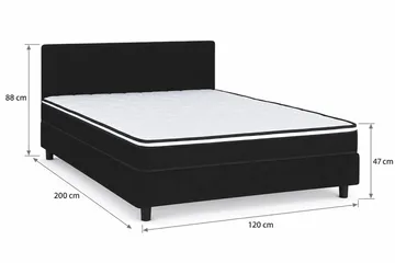 Billingen Täydellinen Sänkypaketti – Continental-sänky 120x200 cm Kankaalla Päällystettynä Sänkypäädyllä + Petauspatja Keskijäykkyydellä - Musta - Huonekalut - Sänky - Yhden hengen sängyt