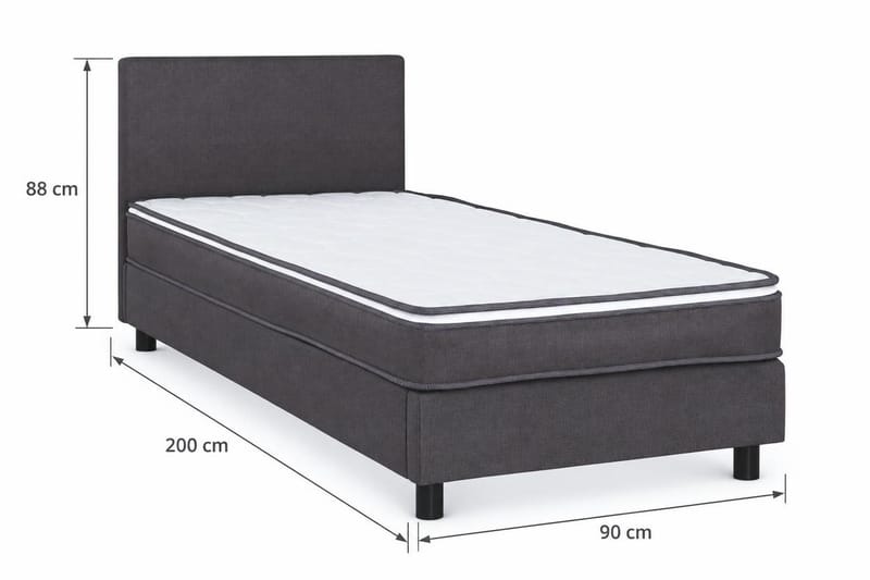 Billingen täydellinen sänkypaketti – continental-sänky 90x200 cm kankaalla verhoiltuna, sänkypäädyllä + petauspatja, kiinteysaste Medium - Harmaa - Huonekalut - Sänky - Yhden hengen sängyt