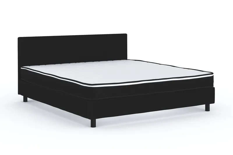 Billingen Täydellinen Sänkypaketti – Jenkkisänky 160x200 cm Kankaalla Verhoiltuna Päparams Sängynpääty + Petauspatja Keskijäykkä - Musta - Huonekalut - Sänky - Jenkkisängyt