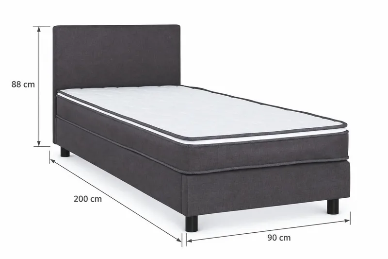 Billingen täydellinen sänkypaketti 90x200 cm - Harmaa - Huonekalut - Sänky - Yhden hengen sängyt