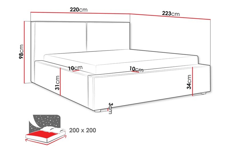 Bysantin Säilytyssänky 200x200 cm - Harmaa - Huonekalut - Sänky - Sängyt säilytystilalla