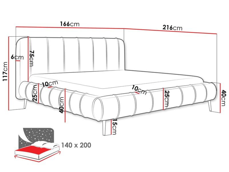 Calrosin Sängynrunko Jaloilla 140x200 cm Säilytystilalla - Musta - Huonekalut - Sänky - Sänkykehikot & sängynrungot