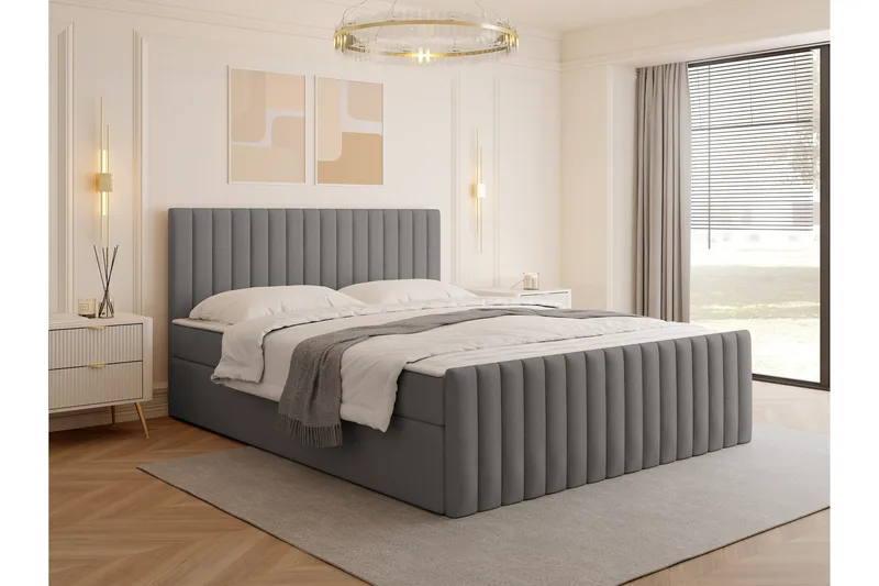 Calrosor Sänkypaketti Jenkkisänky ja säilytystilalla 140x200 cm - Harmaa - Huonekalut - Sänky - Jenkkisängyt