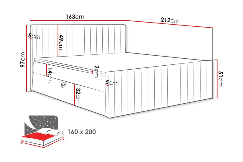 Calrosor Sänkypaketti Jenkkisänky ja säilytystilalla 160x200 cm - Harmaa - Huonekalut - Sänky - Jenkkisängyt