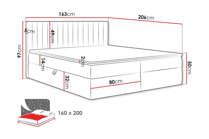 Calrosor Sänkypaketti Jenkkisänky ja säilytystilalla 160x200 cm - Harmaa - Huonekalut - Sänky - Jenkkisängyt