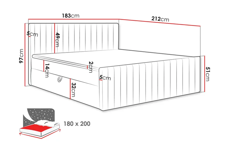 Calrosor Sänkypaketti Jenkkisänky ja säilytystilalla 180x200 cm - Beige - Huonekalut - Sänky - Jenkkisängyt