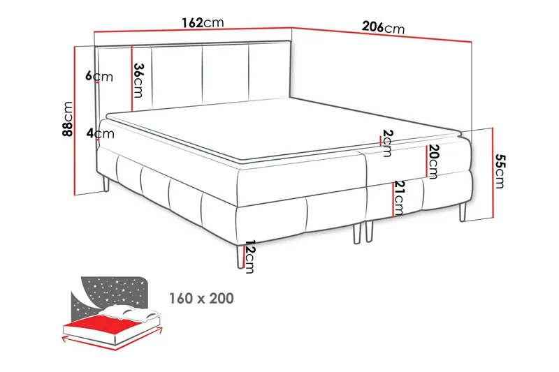 Celestine Säilytyssänky 160x200 cm - Valkoinen - Huonekalut - Sänky - Sängyt säilytystilalla