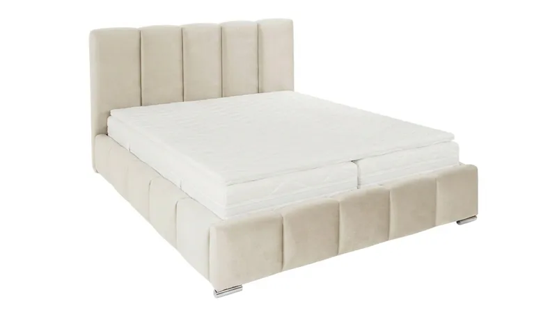 Cleaton Bubblig sängynrunko 180x200 cm säilytystilalla, HVILA-pussijousipatja ja sijauspatja lateksista sekä pestävä päällinen, Beige/valkoinen