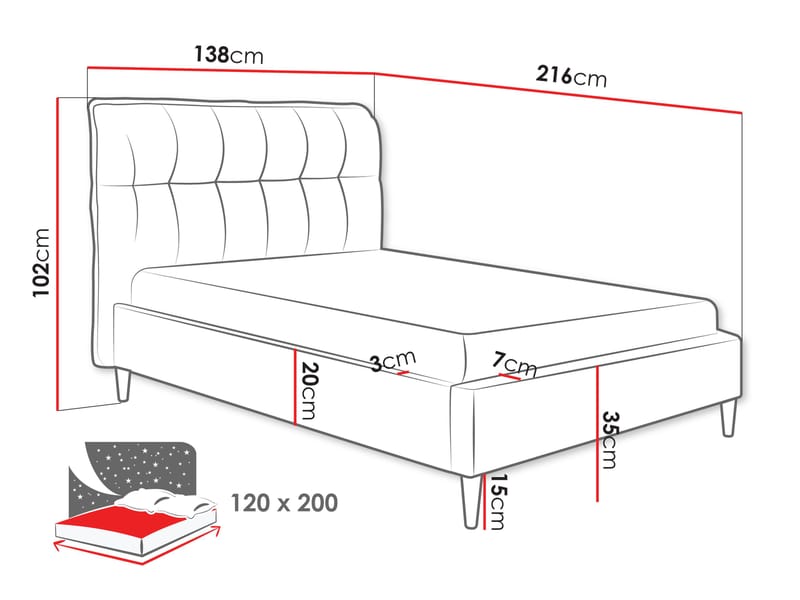 Deyros sängynrunko 120x200 cm - harmaa - Huonekalut - Sänky - Sänkykehikot & sängynrungot