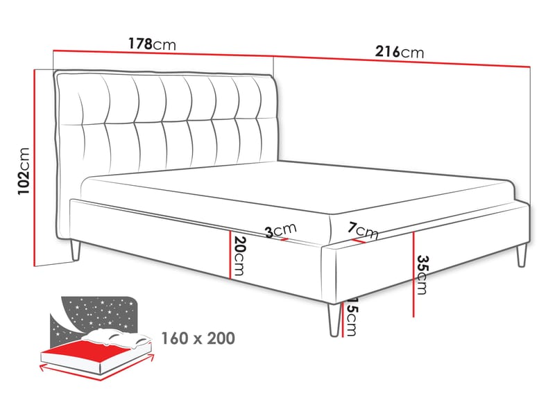Deyros sängynrunko 160x200 cm - harmaa - Huonekalut - Sänky - Sänkykehikot & sängynrungot