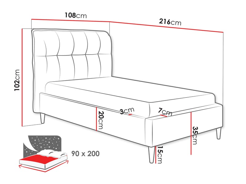 Deyros sängynrunko 90x200 cm - harmaa - Huonekalut - Sänky - Sänkykehikot & sängynrungot