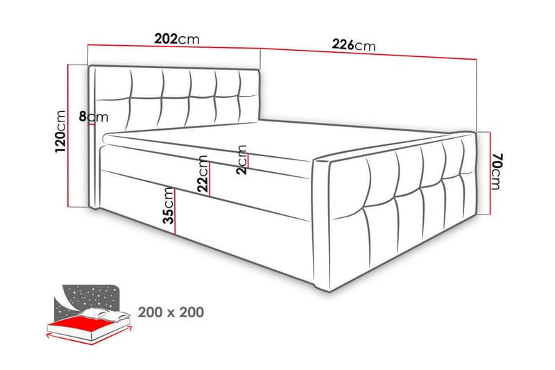 Doncaster Sängpaketti Kontinentalsänky 200x200 cm - Punainen - Huonekalut - Sänky - Sängyt säilytystilalla