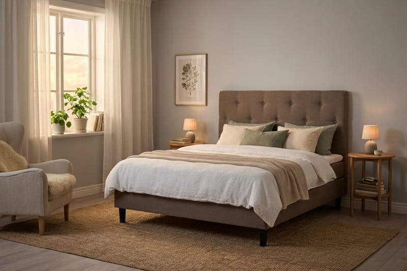 Dream täydellinen sänkypaketti 180x200 cm epäsymmetriset napit - Ruskea - Huonekalut - Sänky - Jenkkisängyt