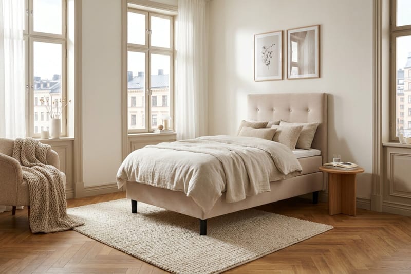 Dream - täydellinen sänkypaketti 90x200 cm, napit - Beige - Huonekalut - Sänky - Jenkkisängyt