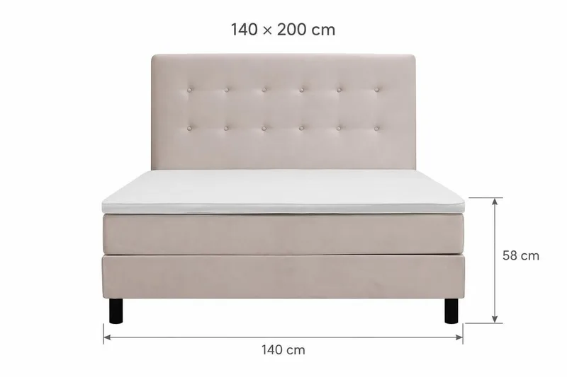 Dream täydellinen sänkypaketti napitetulla sängynpäädyllä ja sijauspatjalla – jenkkisänky 140x200 cm kankaasta, keskikova - Beige - Huonekalut - Sänky - Jenkkisängyt