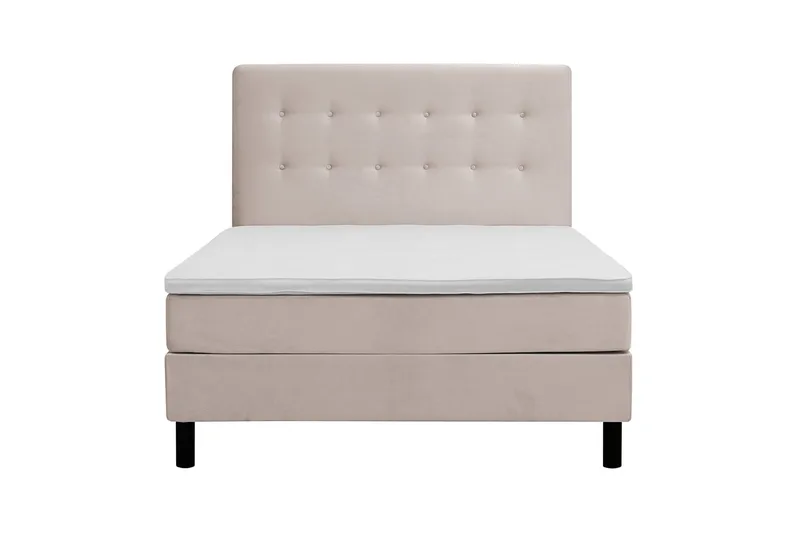 Dream täydellinen sänkypaketti napitetulla sängynpäädyllä ja sijauspatjalla – kontinentaalisänky 120x200 cm kankaasta, keskikova, Beige