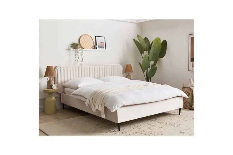 Dubbelsäng Beliani Brin med lamellram Beige-Svart, 140x200 cm Beige 160x200 - Huonekalut - Sänky - Sänkykehikot & sängynrungot