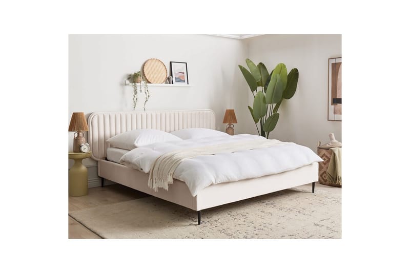 Dubbelsäng Beliani Brin med lamellram Beige-Svart, 140x200 cm Beige 180x200 - Huonekalut - Sänky - Sänkykehikot & sängynrungot