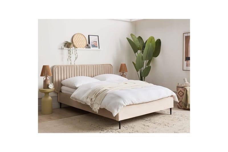 Dubbelsäng Beliani Brin med lamellram Beige-Svart, 140x200 cm Taupe 140x200 - Huonekalut - Sänky - Sänkykehikot & sängynrungot