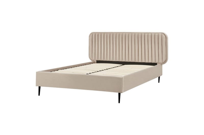 Dubbelsäng Beliani Brin med lamellram Beige-Svart, 140x200 cm Taupe 140x200 - Huonekalut - Sänky - Sänkykehikot & sängynrungot