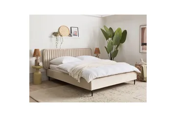 Dubbelsäng Beliani Brin med lamellram Beige-Svart, 140x200 cm Taupe 160x200 - Huonekalut - Sänky - Sänkykehikot & sängynrungot