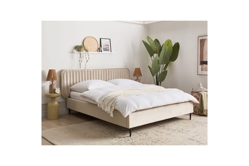 Dubbelsäng Beliani Brin med lamellram Beige-Svart, 140x200 cm Taupe 160x200 - Huonekalut - Sänky - Sänkykehikot & sängynrungot