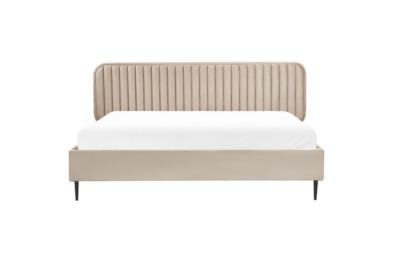 Dubbelsäng Beliani Brin med lamellram Beige-Svart, 140x200 cm Taupe 180x200 - Huonekalut - Sänky - Sänkykehikot & sängynrungot