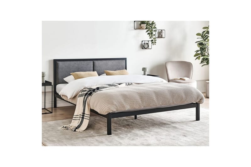 Dubbelsäng Beliani Clamart med lamellram Svart-Grå, 140x200 cm Black - Huonekalut - Sänky - Sänkykehikot & sängynrungot