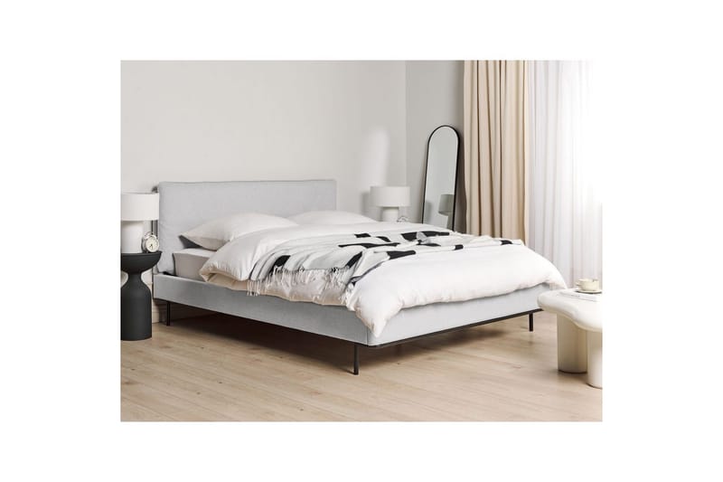 Dubbelsäng Beliani Corio med lamellram Beige-Svart, 140x200 cm Grey 160x200 - Huonekalut - Sänky - Sänkykehikot & sängynrungot