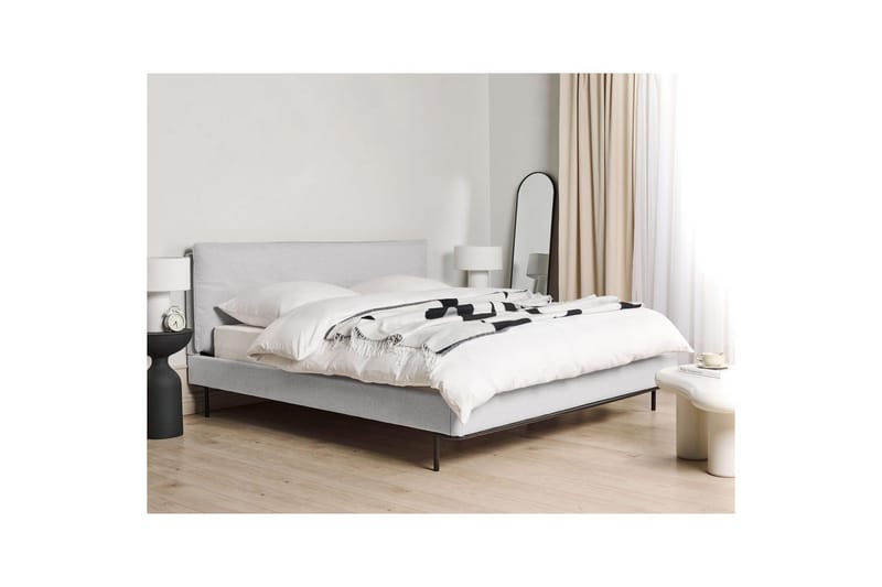 Dubbelsäng Beliani Corio med lamellram Beige-Svart, 140x200 cm Grey 180x200 - Huonekalut - Sänky - Sänkykehikot & sängynrungot