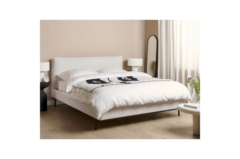 Dubbelsäng Beliani Corio med lamellram Beige-Svart, 140x200 cm White 160x200 - Huonekalut - Sänky - Runkopatjasängyt