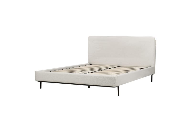 Dubbelsäng Beliani Corio med lamellram Beige-Svart, 140x200 cm White 160x200 - Huonekalut - Sänky - Runkopatjasängyt