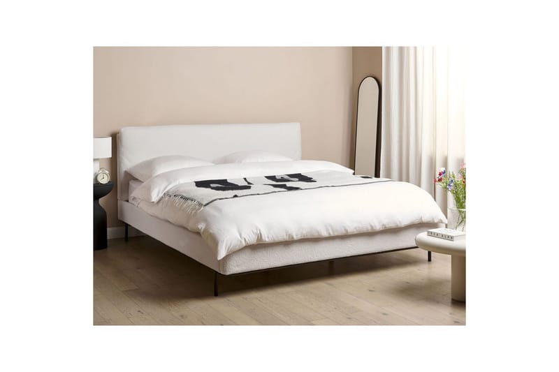 Dubbelsäng Beliani Corio med lamellram Beige-Svart, 140x200 cm White 180x200 - Huonekalut - Sänky - Runkopatjasängyt