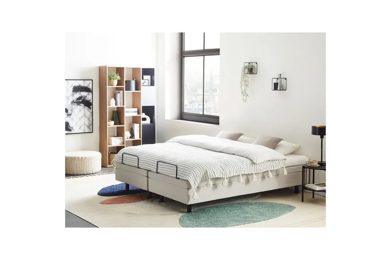 Dubbelsäng Beliani Duke II Beige-Svart, 160x200 cm Beige 160x200 - Huonekalut - Sänky - Moottorisänky