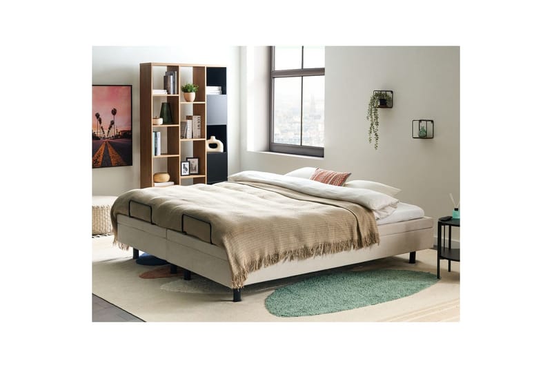 Dubbelsäng Beliani Duke II Beige-Svart, 160x200 cm Beige 180x200 - Huonekalut - Sänky - Moottorisänky