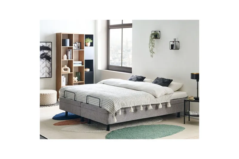 Dubbelsäng Beliani Duke II Beige-Svart, 160x200 cm Grey 160x200 - Huonekalut - Sänky - Moottorisänky