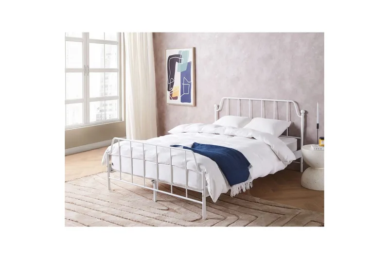 Dubbelsäng Beliani Mauressac med lamellram Svart, 140x200 cm White 140x200 - Huonekalut - Sänky - Sänkykehikot & sängynrungot
