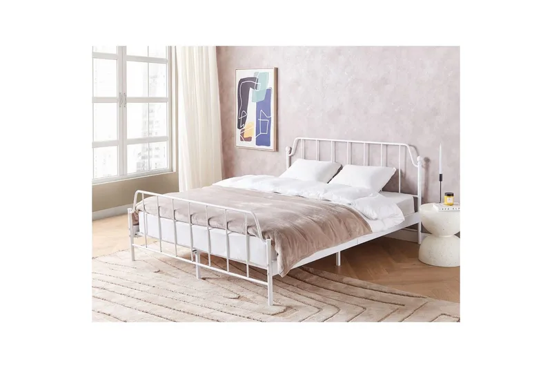 Dubbelsäng Beliani Mauressac med lamellram Svart, 140x200 cm White 160x200 - Huonekalut - Sänky - Sänkykehikot & sängynrungot